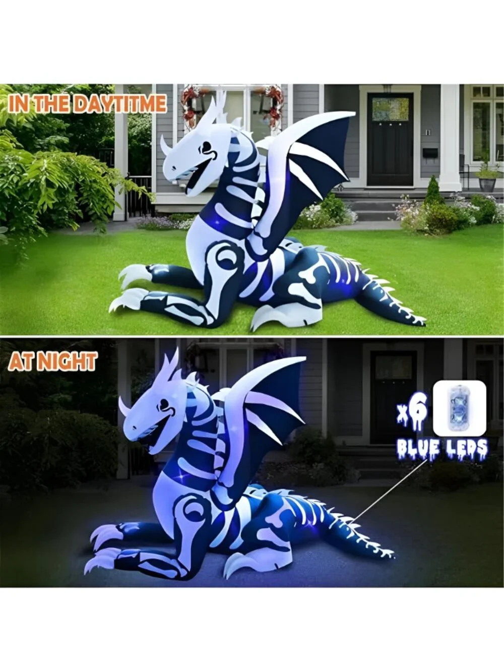 8FT Length Halloween Inflatable Dragon Skeleton Outdoor Decoration